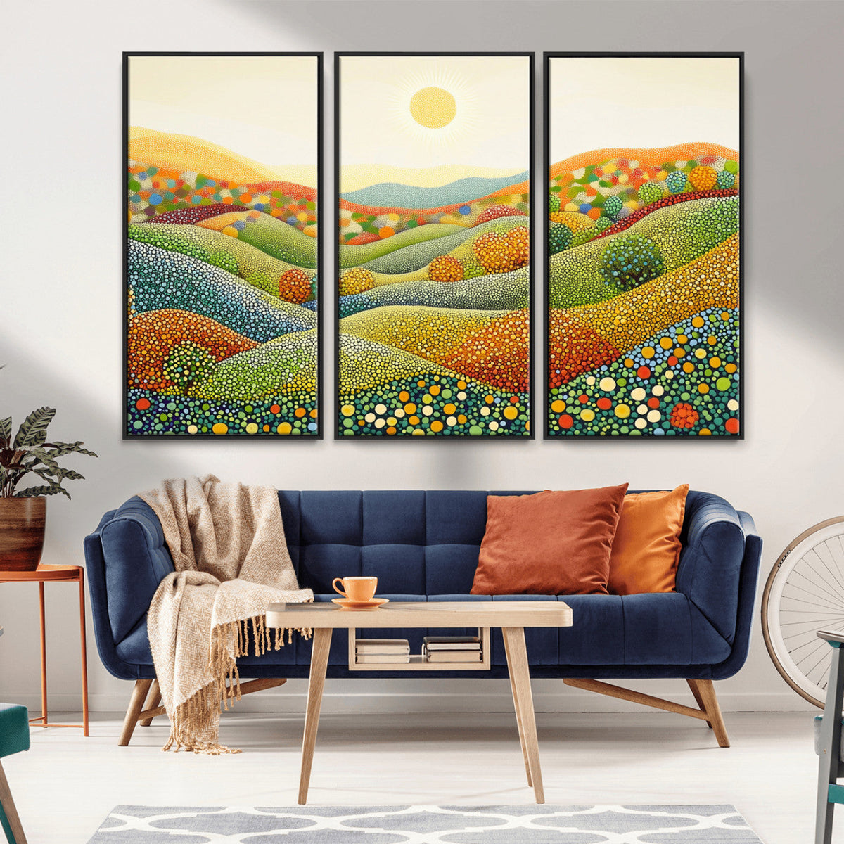 YAYOI KUSAMA Colorful Dot Art Landscape Canvas - Framed