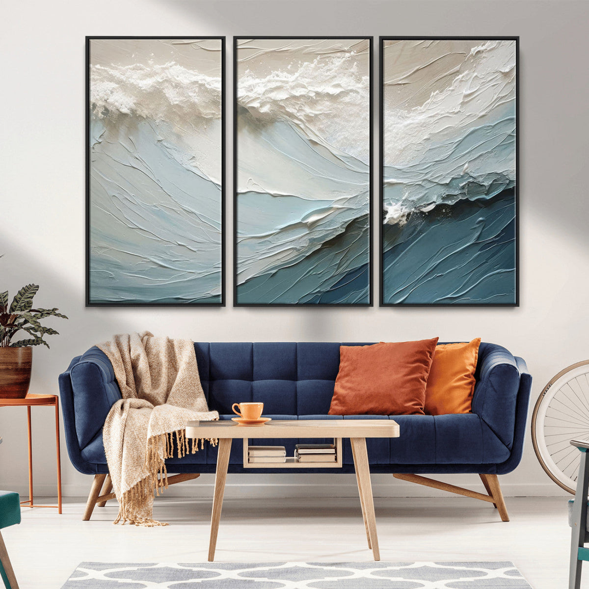 Waves Abstract Wall Art Print, Modern Framed Abstract Canvas
