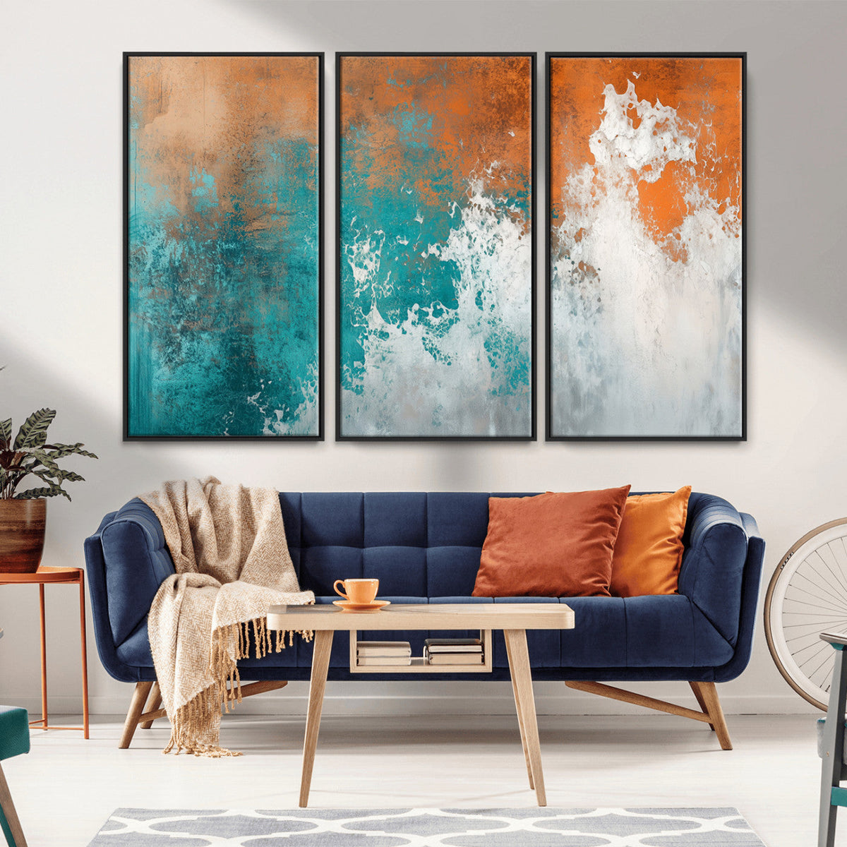 Vintage Abstract Print - Bold Teal and Orange Canvas Wall