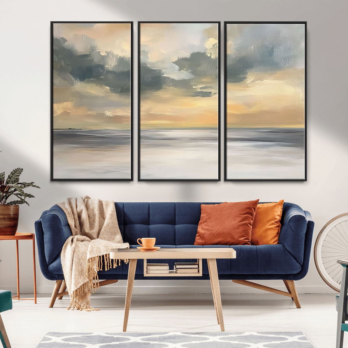 Modern Coastal Artwork with Vibrant Abstract Ocean Waves