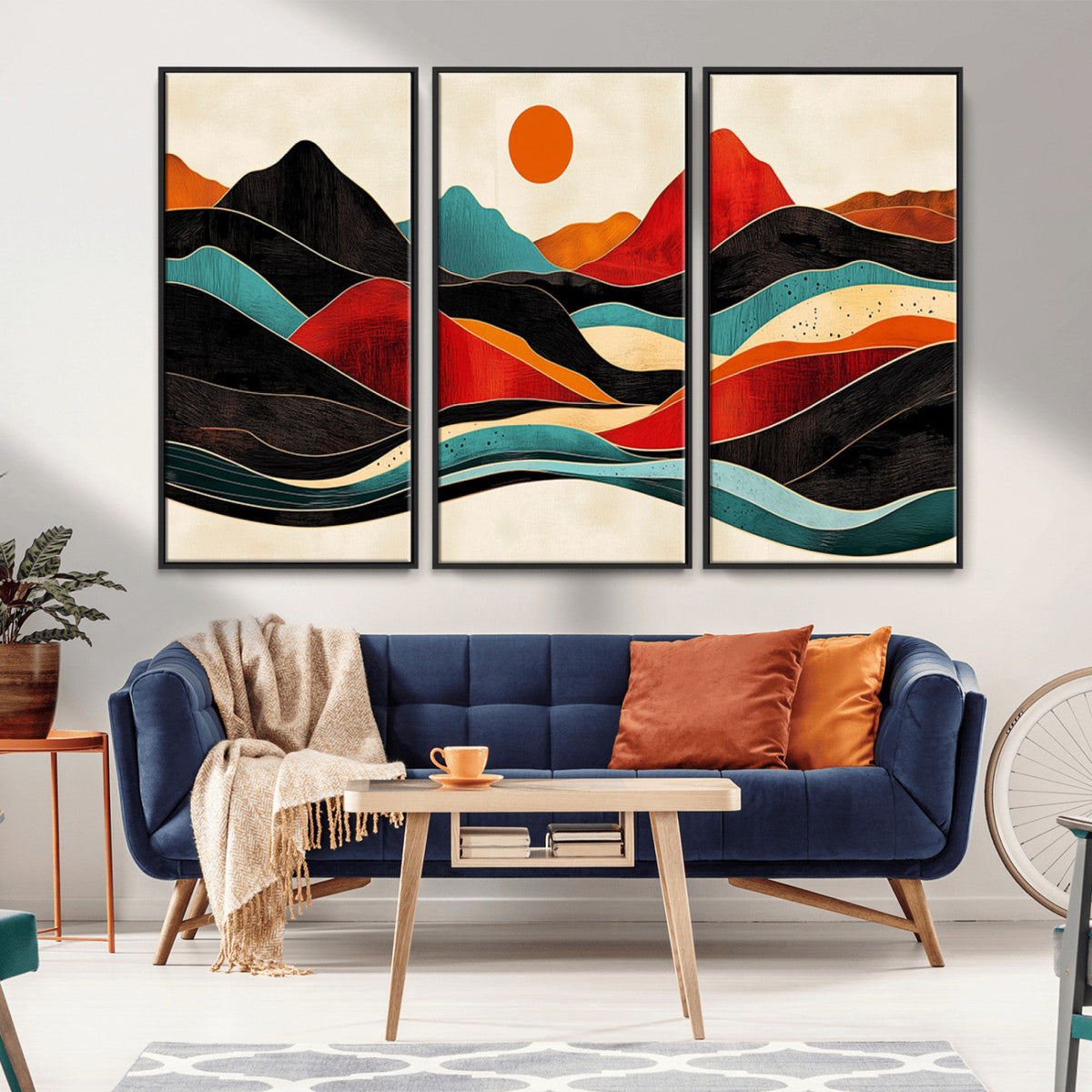 Western Wall Decor - Large Triptych Mountain Canvas - Boho