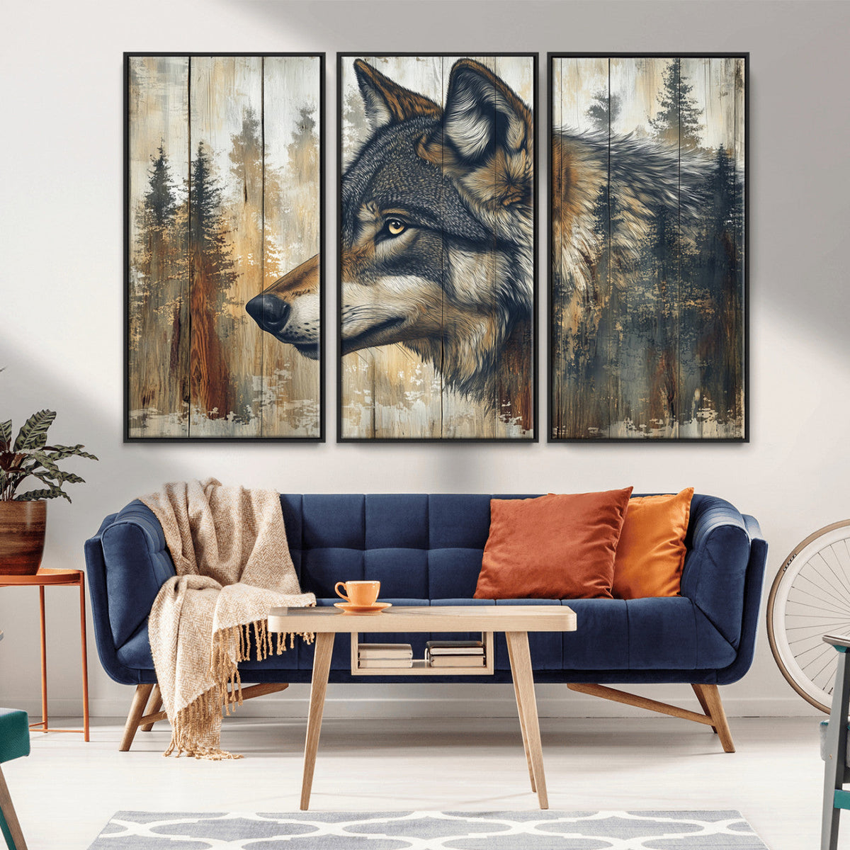 Rustic Wolf Wall Art Canvas Print – Vintage Woodland