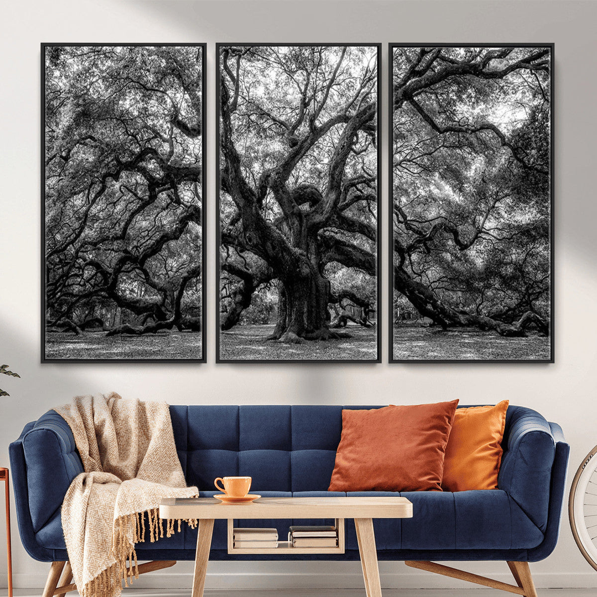 Black and White Old Angel Oak Tree Wall Art Canvas Print