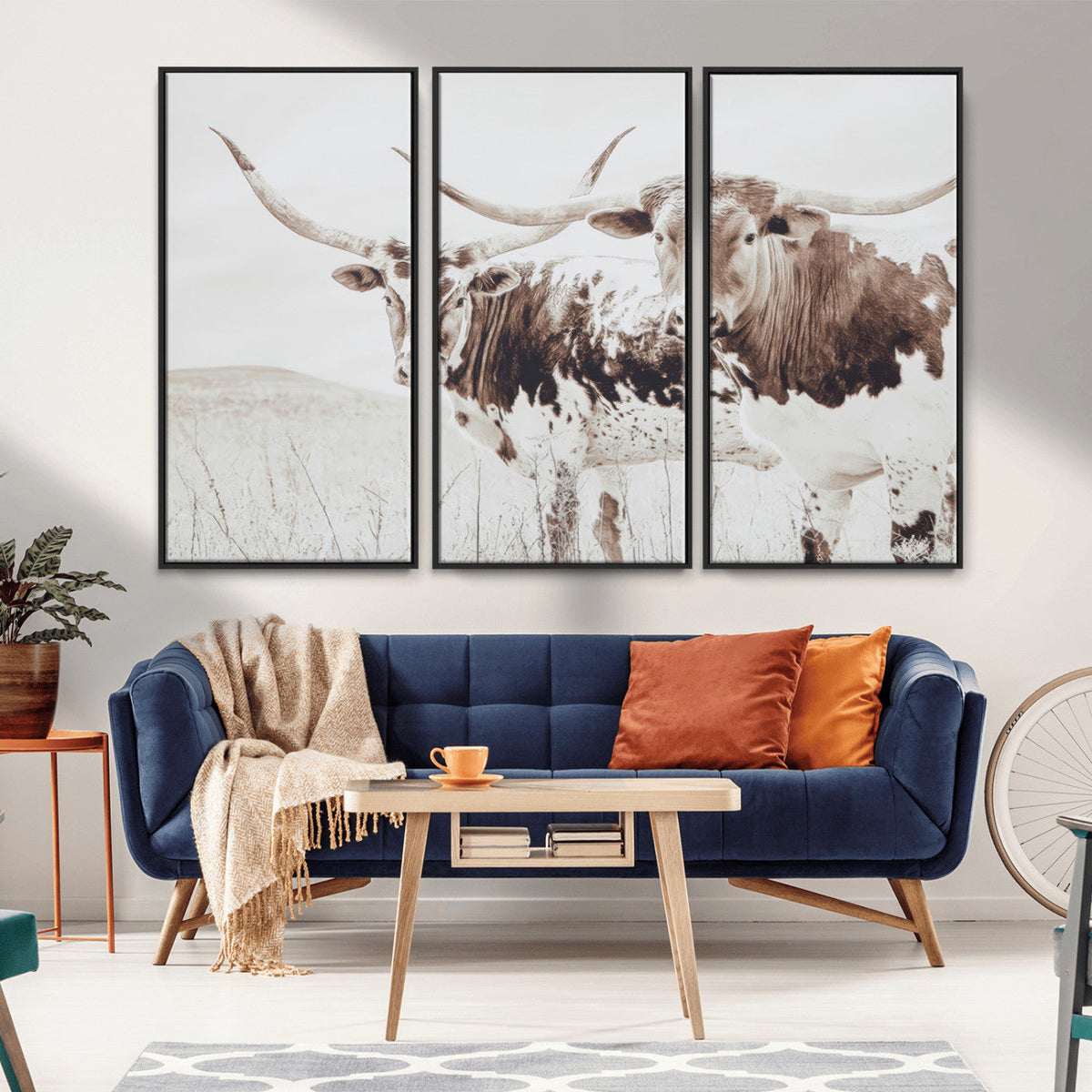 Longhorn Wall Art Canvas Print – Framed Western Cow Rustic