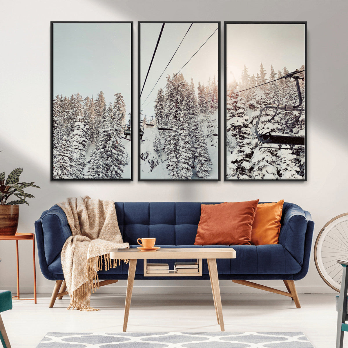Frosty Pines Wall Art Canvas Print – Framed Cozy Cabin Ski