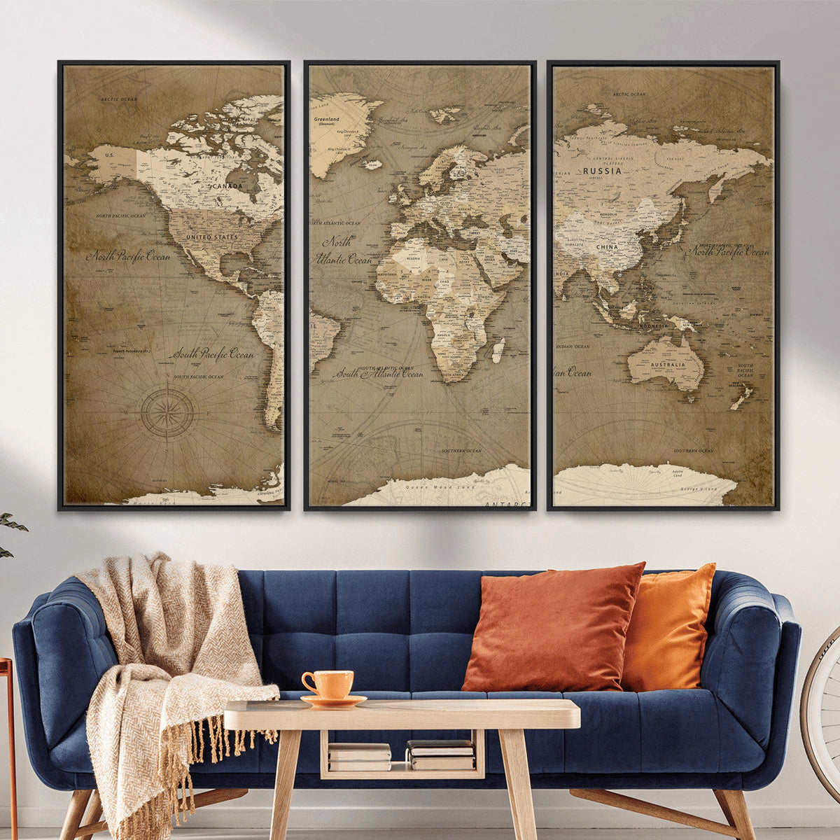 World Map Wall Art Canvas Print, Framed Map Art Picture