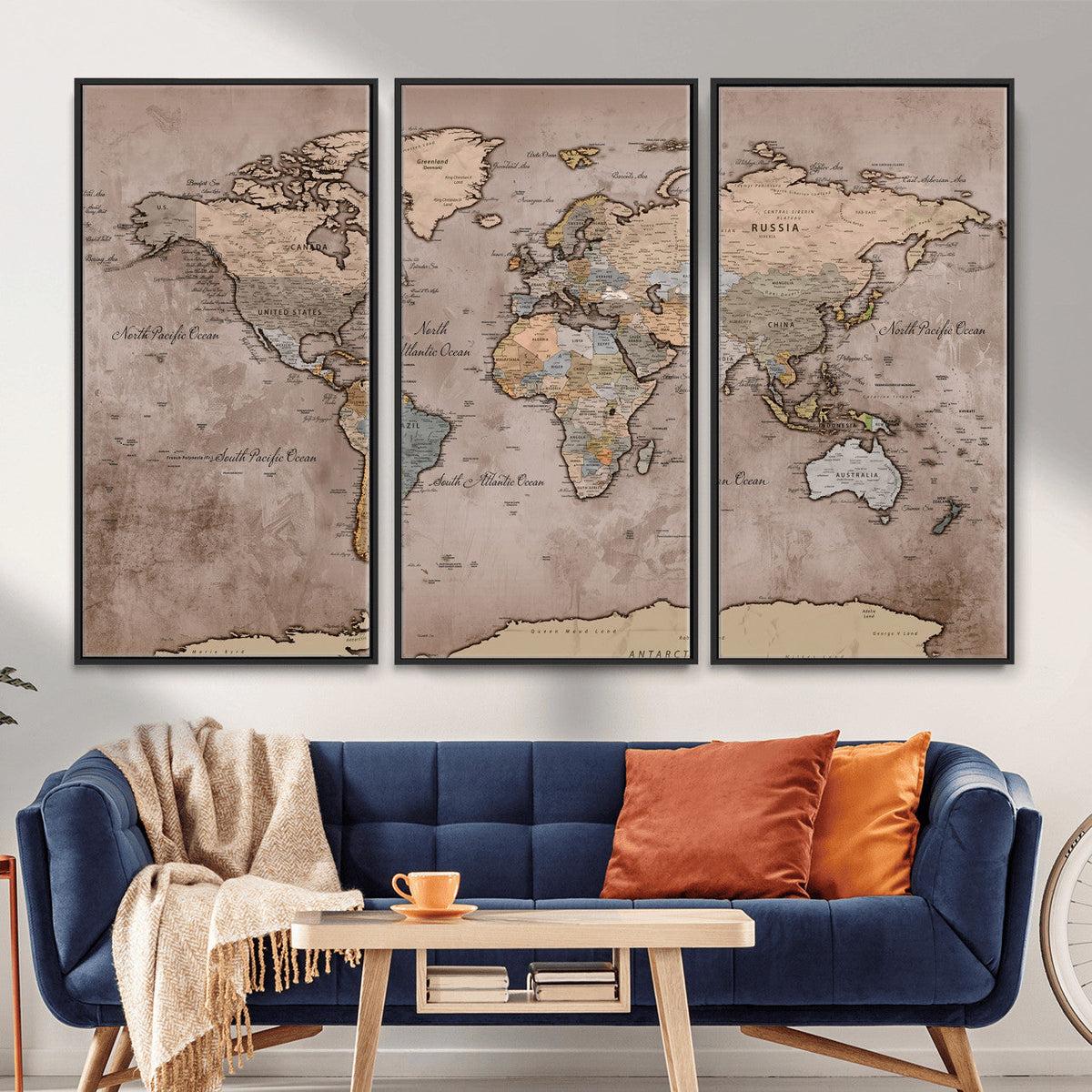 Grunge World Map Canvas Wall Art - Vintage Aged World Map