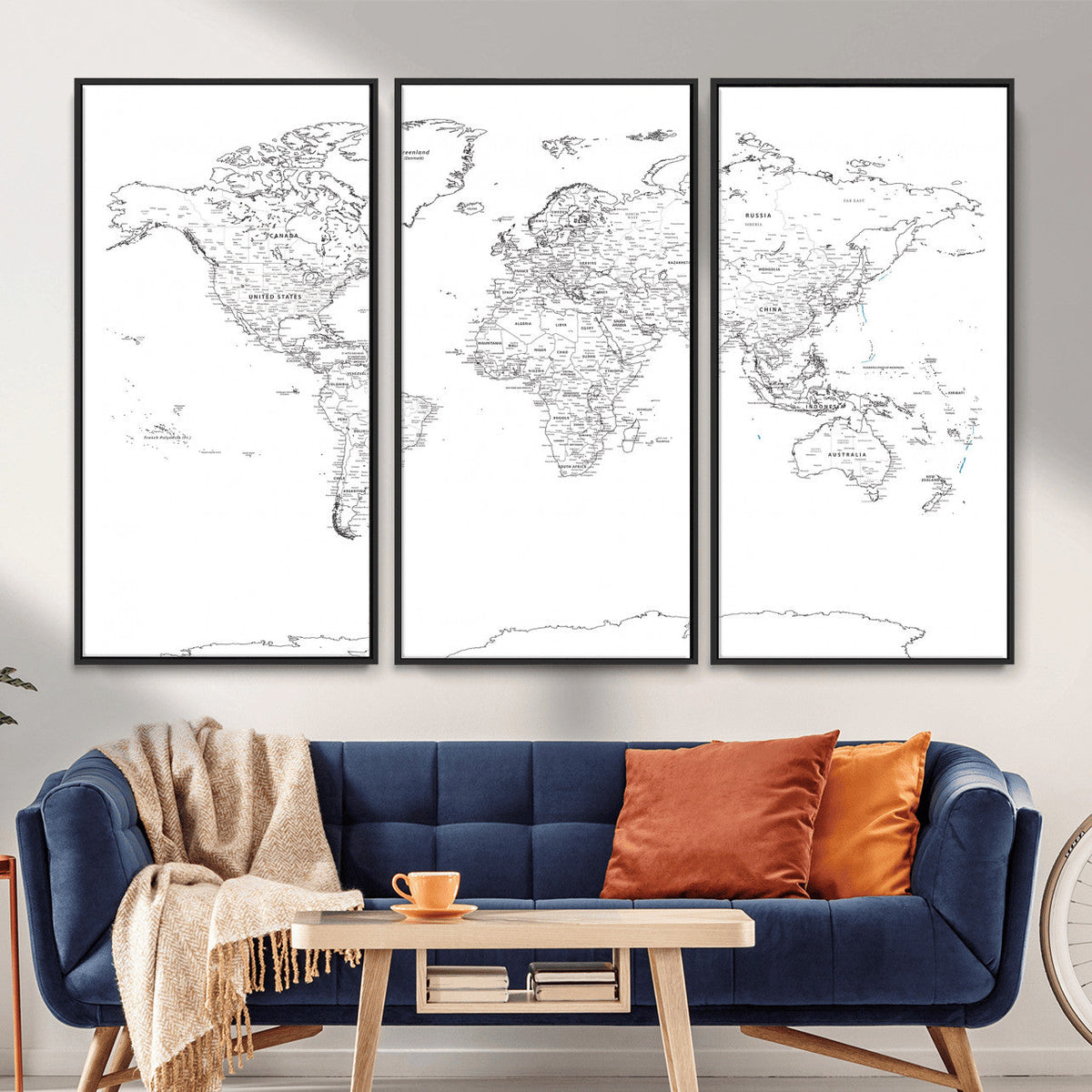 World Map Canvas Print – Framed Modern Detailed Map of the