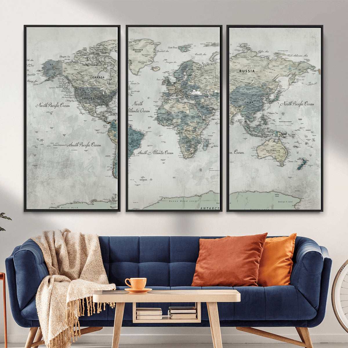 Neutral Vintage World Map Canvas Wall Art Print, Classic Map