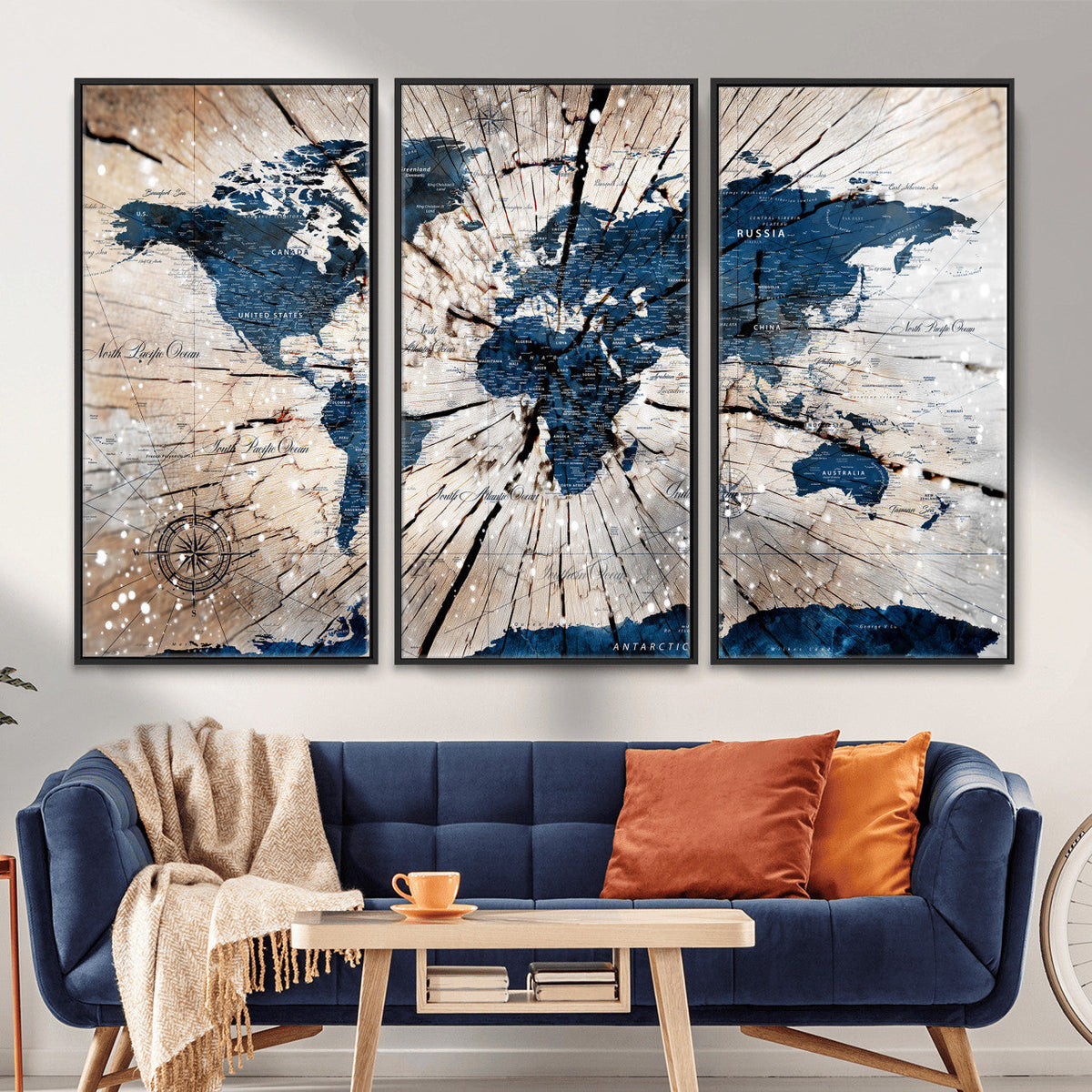 Rustic World Map Canvas Print – Framed Wall Art for Couples,