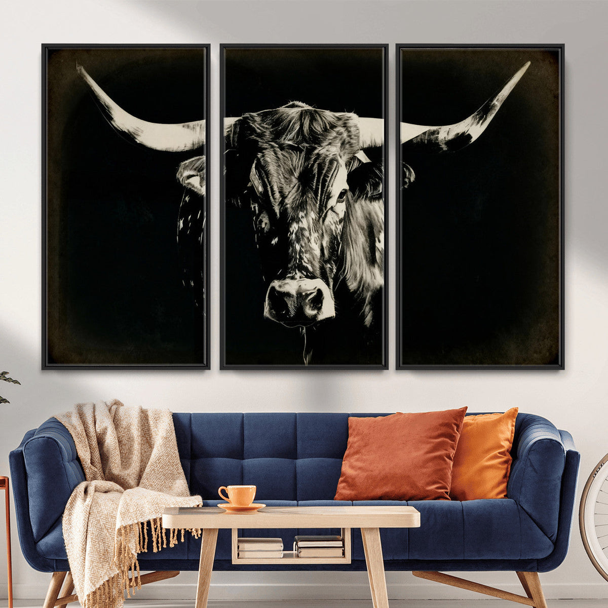 Black Bull Wall Art Canvas Print, Texas Longhorn Portrait