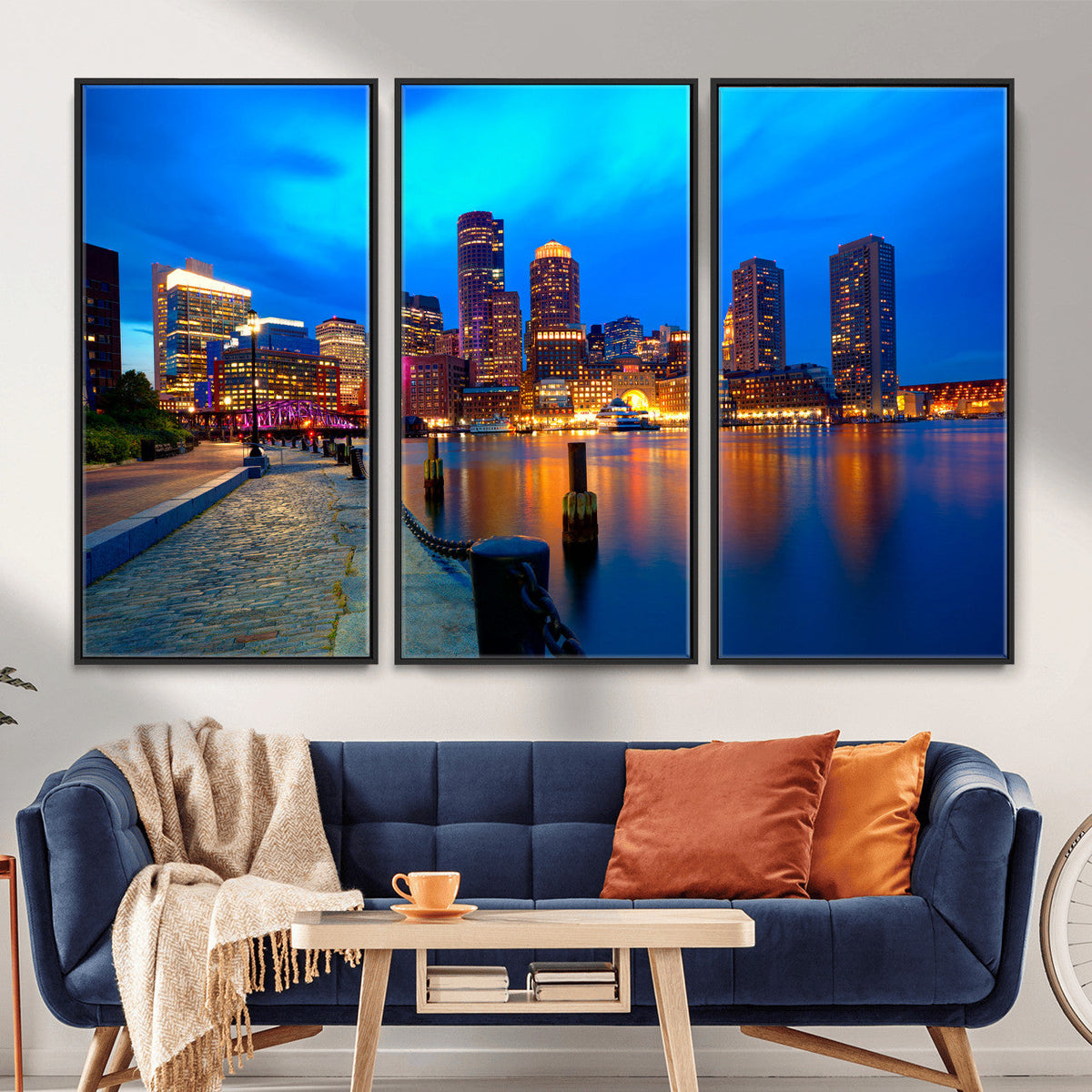 Boston Wall Art Canvas Print, Boston City Downtown Night