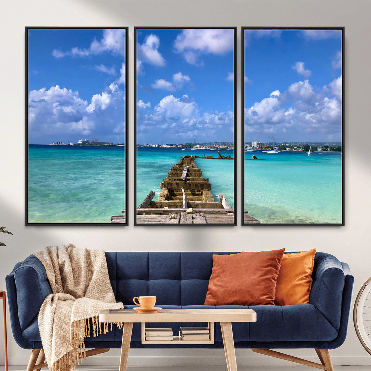 Caribbean Ocean Pier Seascape Wall Art Canvas Print,