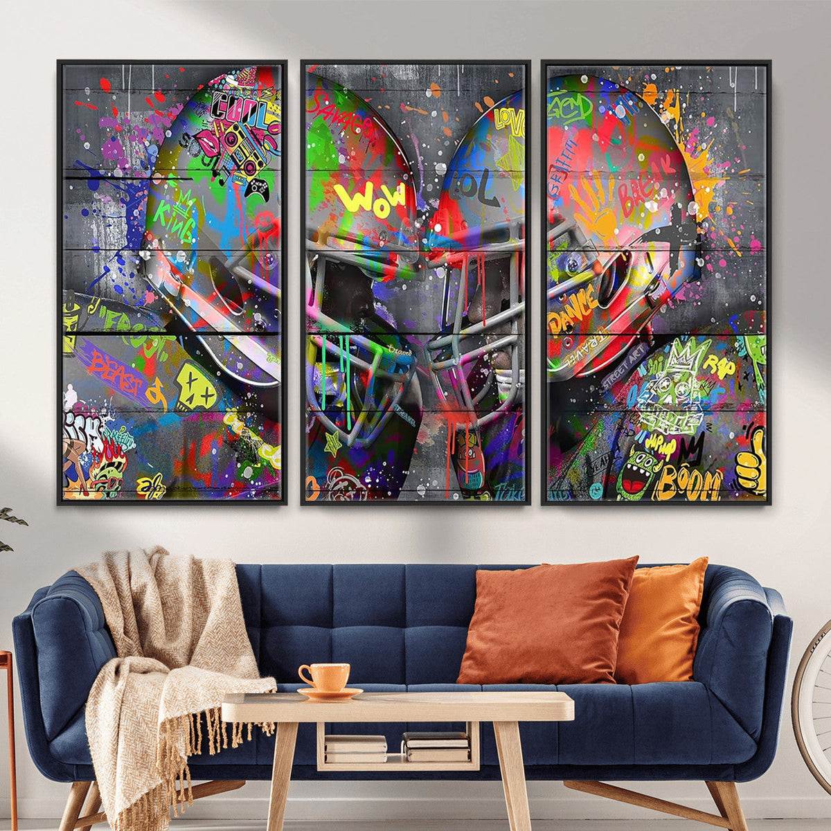 Graffiti Football Helmets Wall Art Canvas Print, Urban
