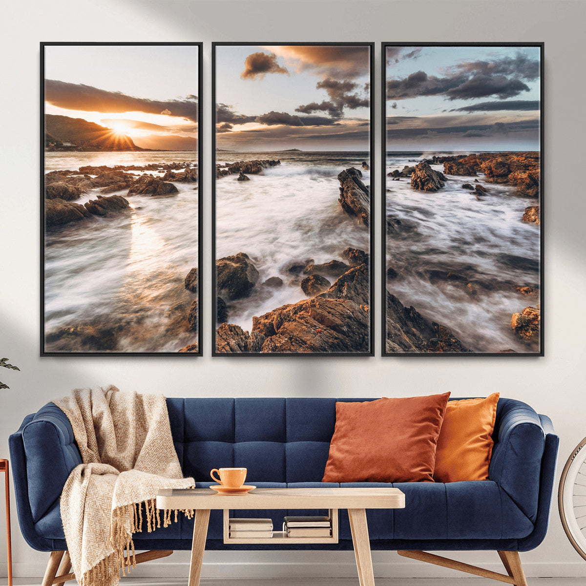 Rocky Coast Ocean Sunset Wall Art Canvas Print, Dramatic