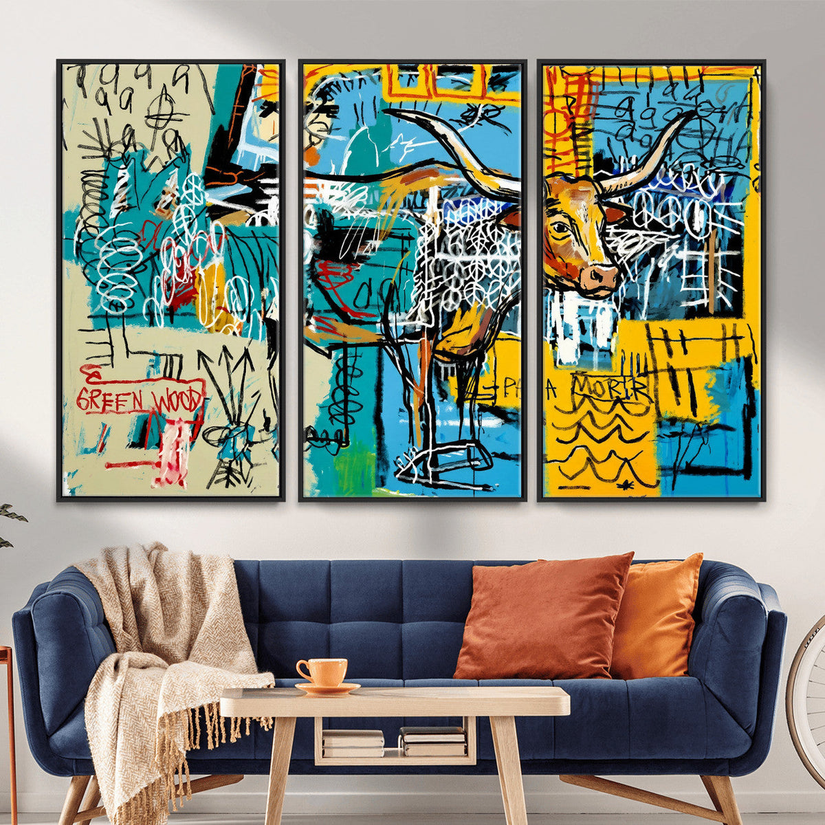 Basquiat Style Bird Bull Graffiti Wall Art Canvas Print,