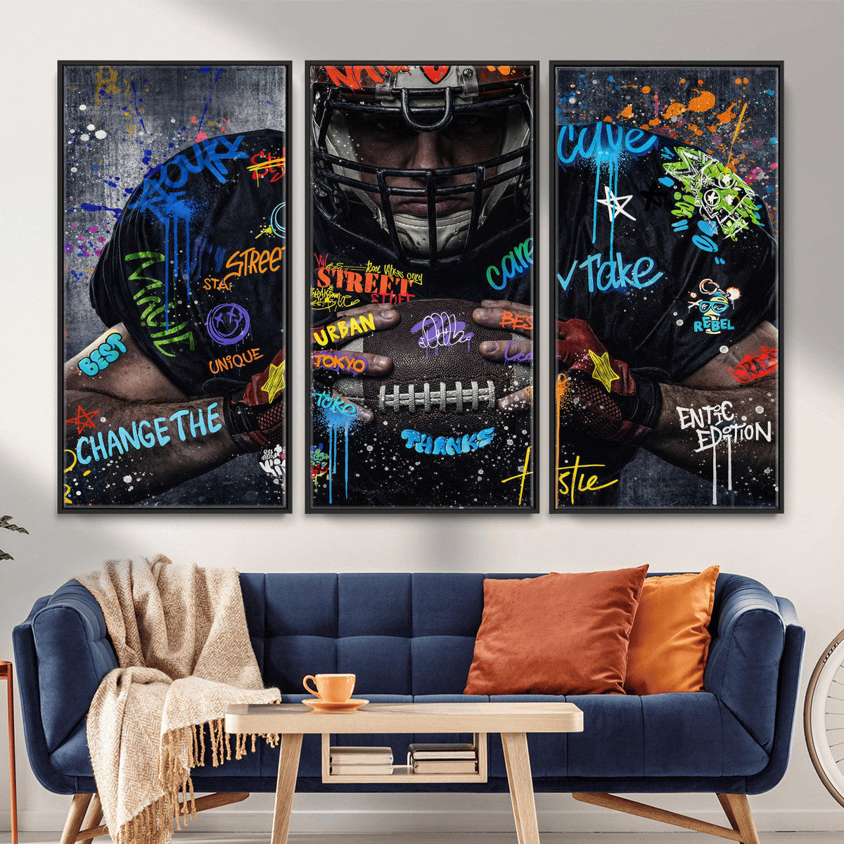 Graffiti American Football Player Street Art Wall Art Canvas