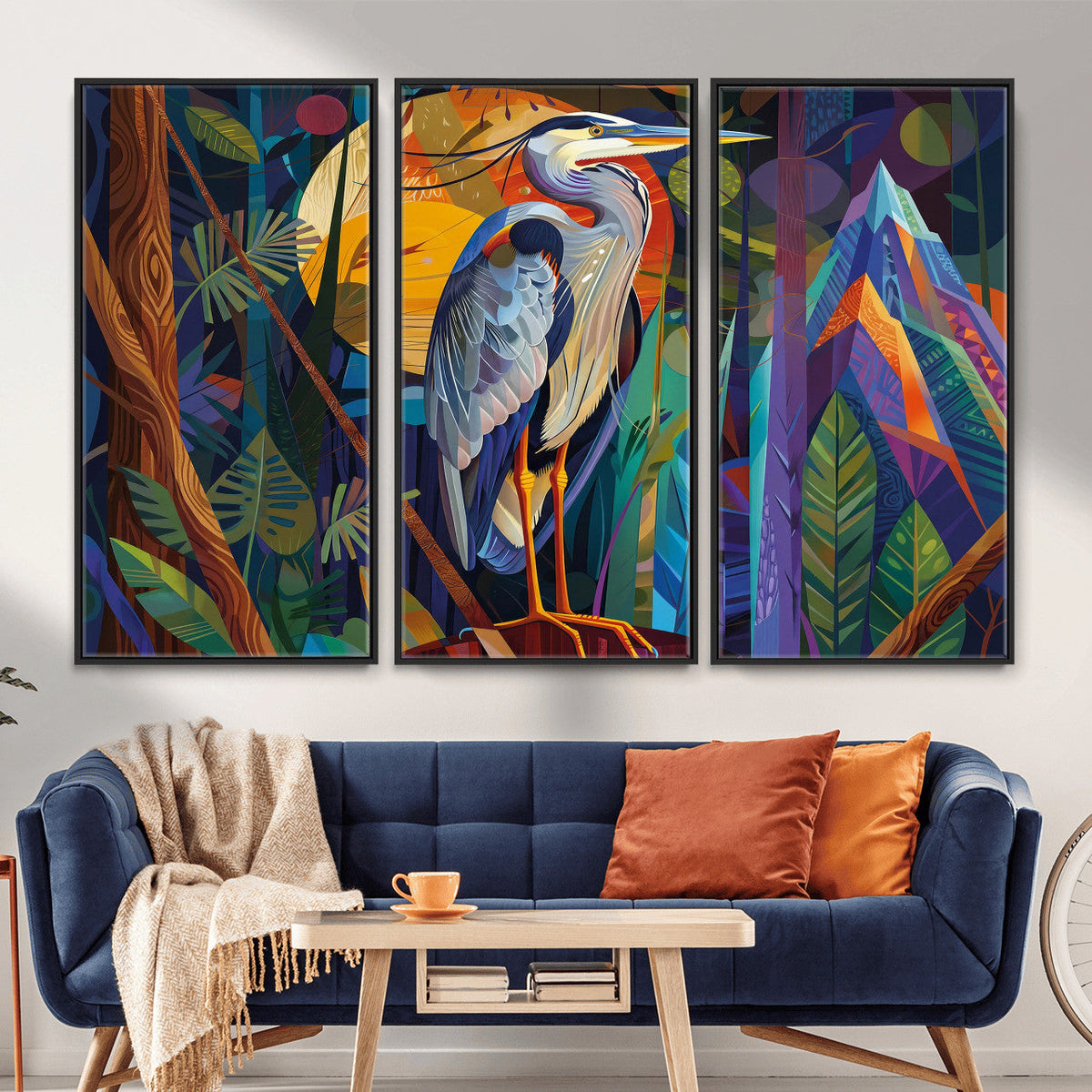 Colorful Heron Wall Art Canvas Print Tropical Bird Abstract