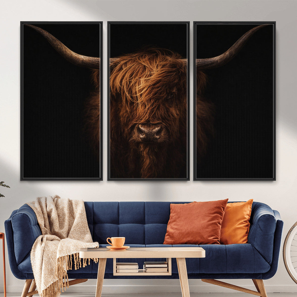 Highland Cow Wall Art Canvas Print – Moody Dark Rustic
