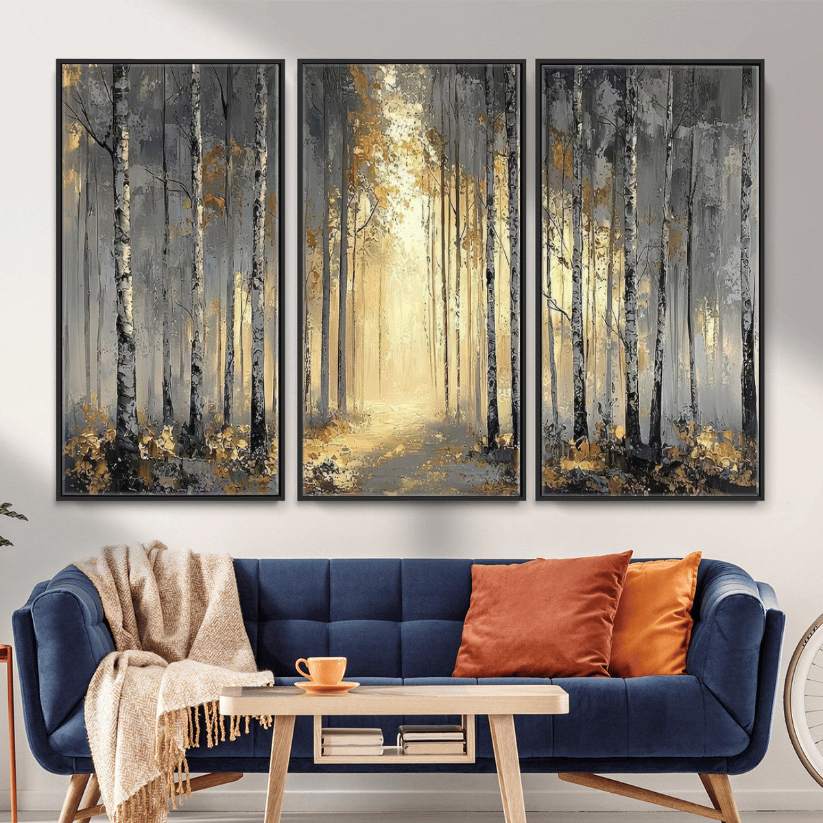 Abstract Birch Forest Wall Art Canvas Print – Modern Neutral