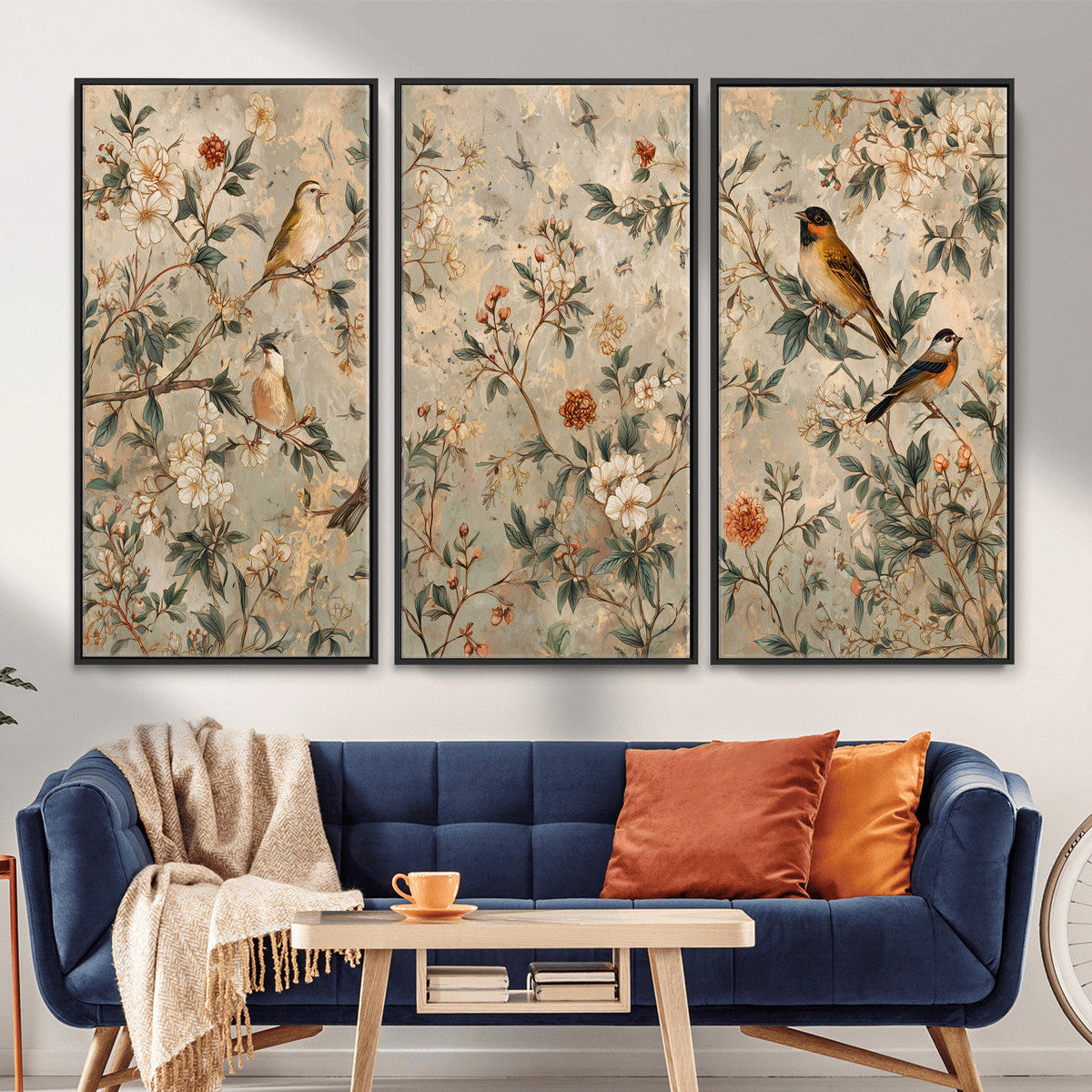 Vintage Birds and Flowers Wall Art Canvas Print, Botanical
