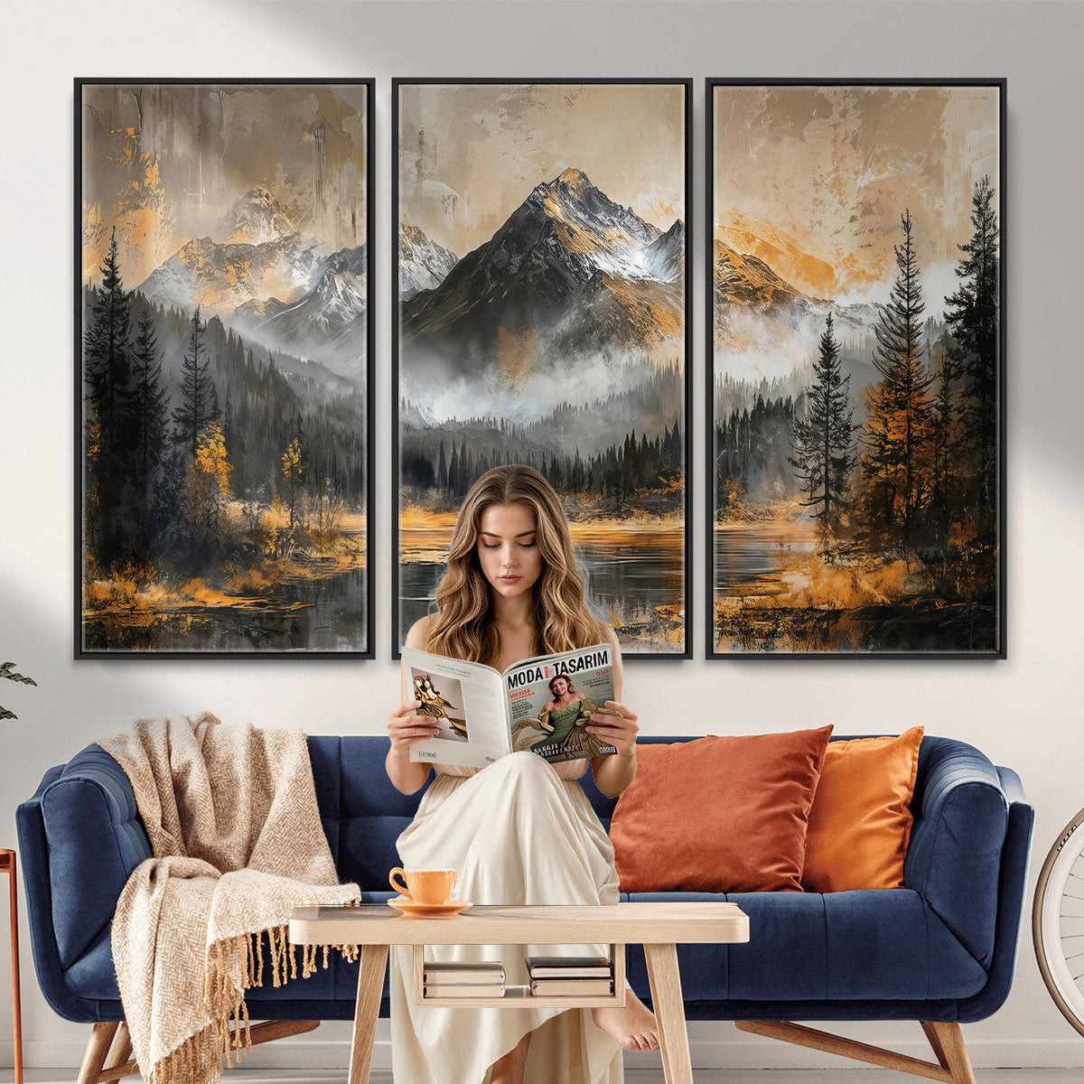Mountain Lake Canvas Wall Art — Rustic Forest Landscape