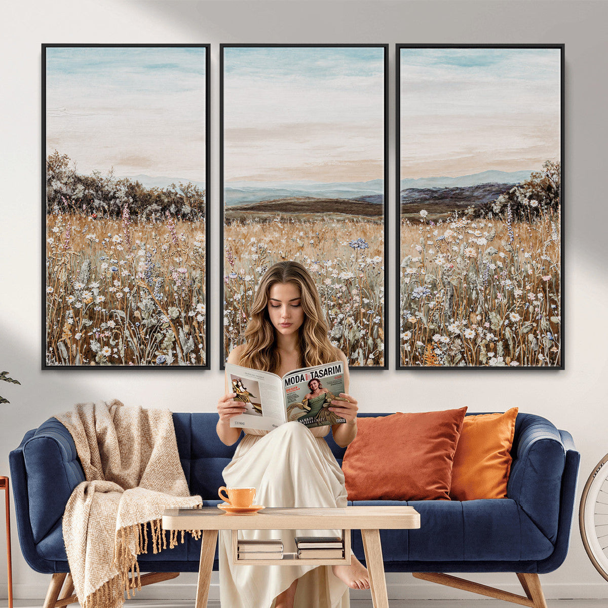 Neutral Wildflower Field Canvas Wall Art — Beige Earth Tone