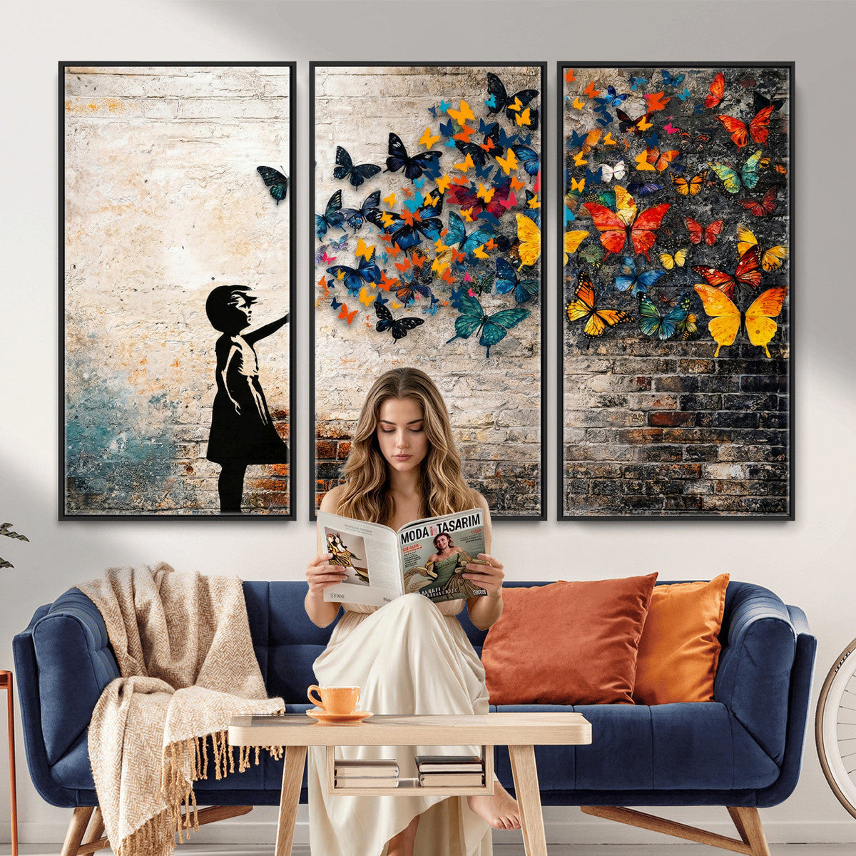 Banksy Graffiti Butterfly Girl Wall Art Canvas Print, Framed