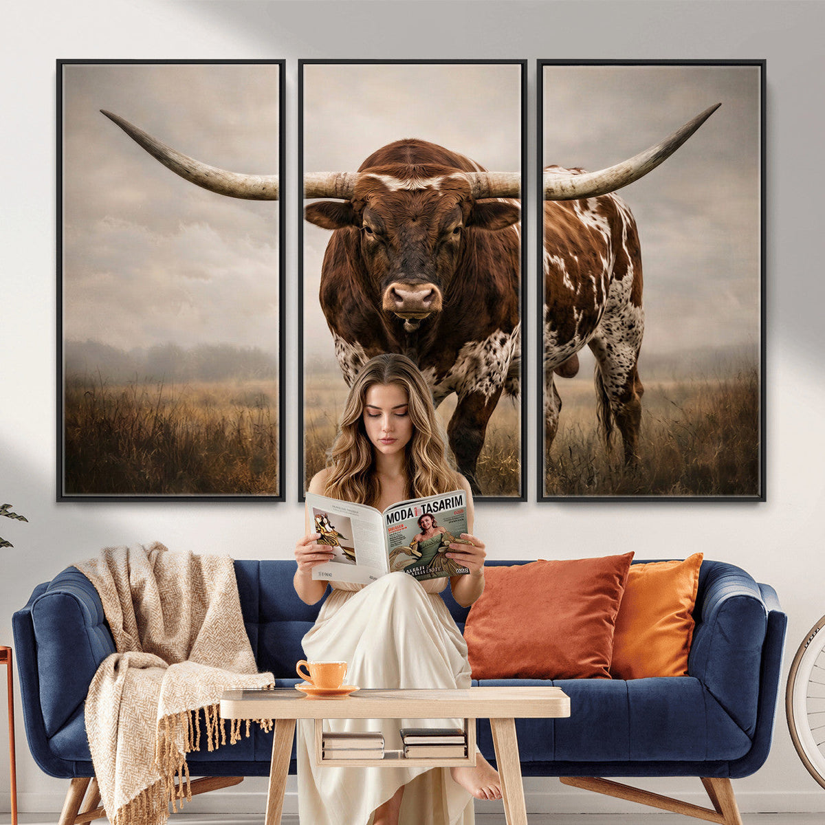 Texas Longhorn Canvas Wall Art Western Bull Desert Moody