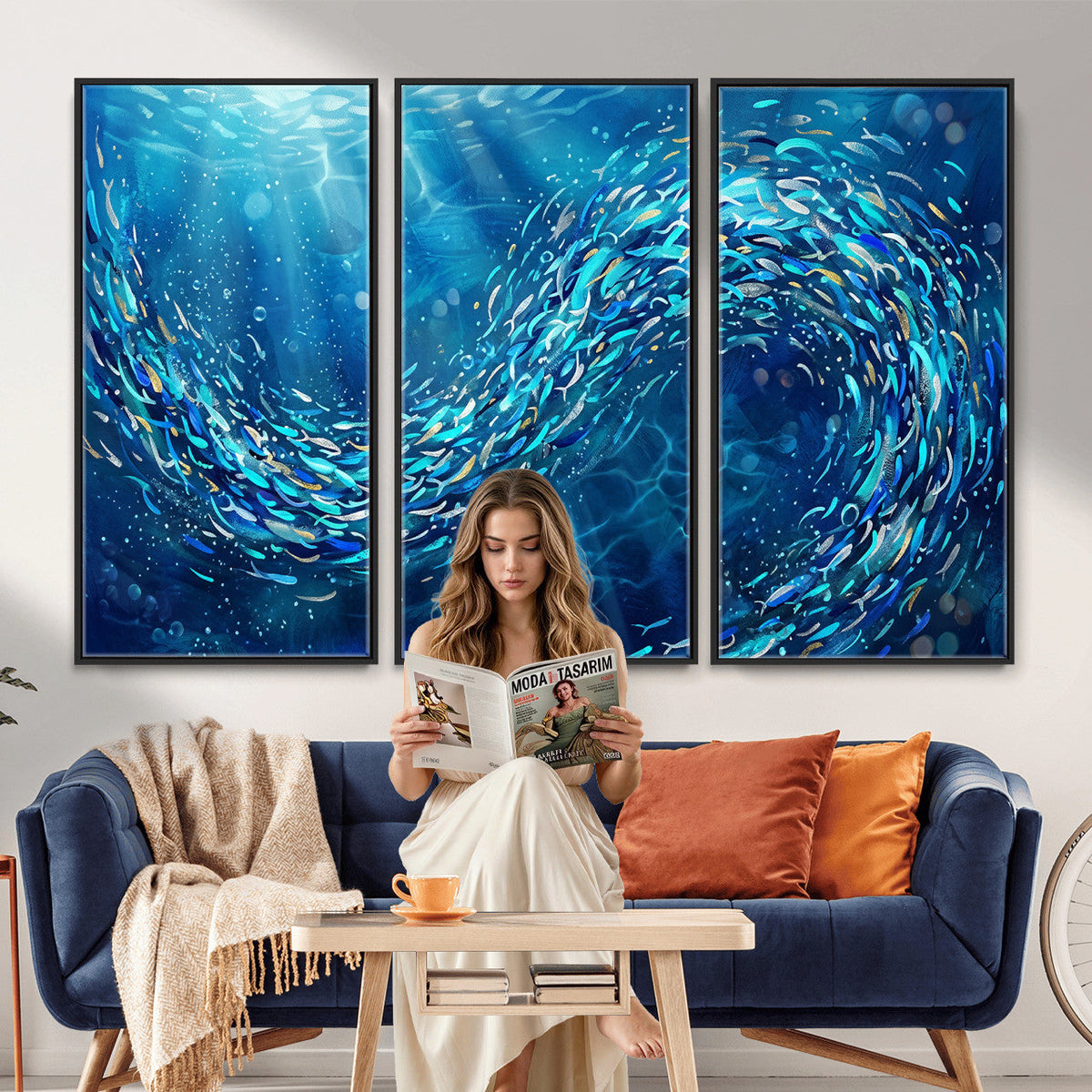 School of Fish Canvas Print | Blue Ocean Underwater Wall Art