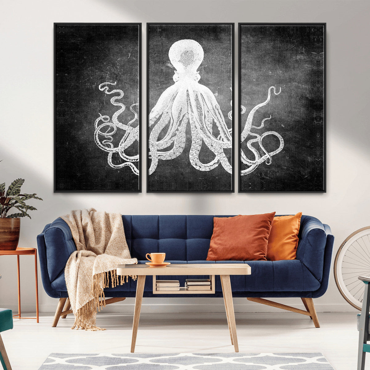 Black White Octopus Wall Art Canvas Print