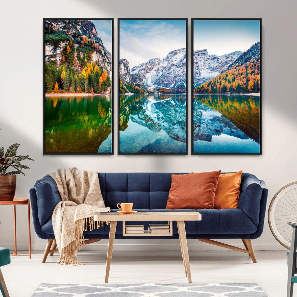 Spectacular autumn view of Braies Lake Wall Art Canvas Print
