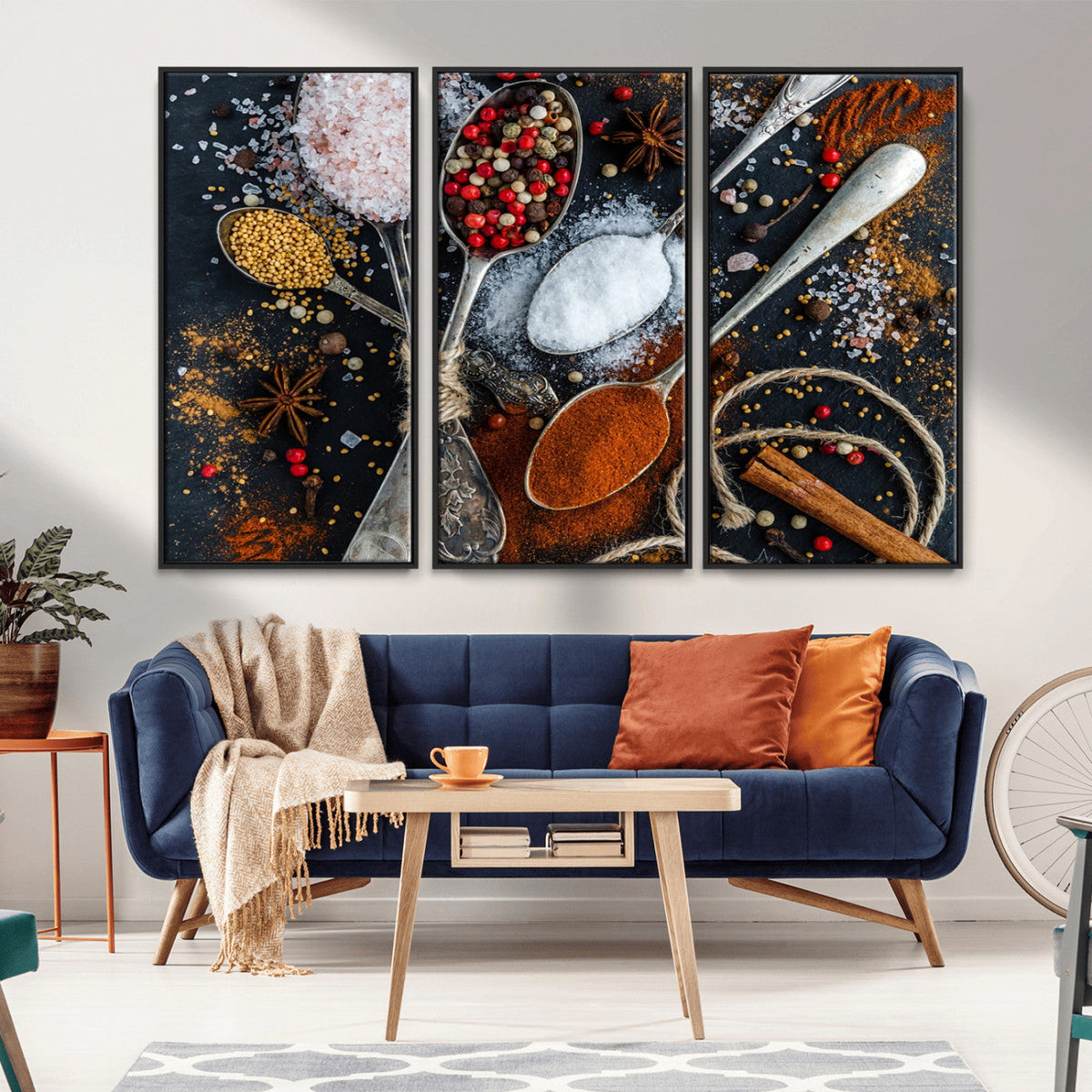 Spices and Seasonings Canvas Wall Art – Colorful Triptych