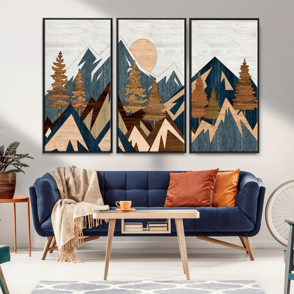 Abstract Wood Panel Effect Mountain Range Top Wall Art