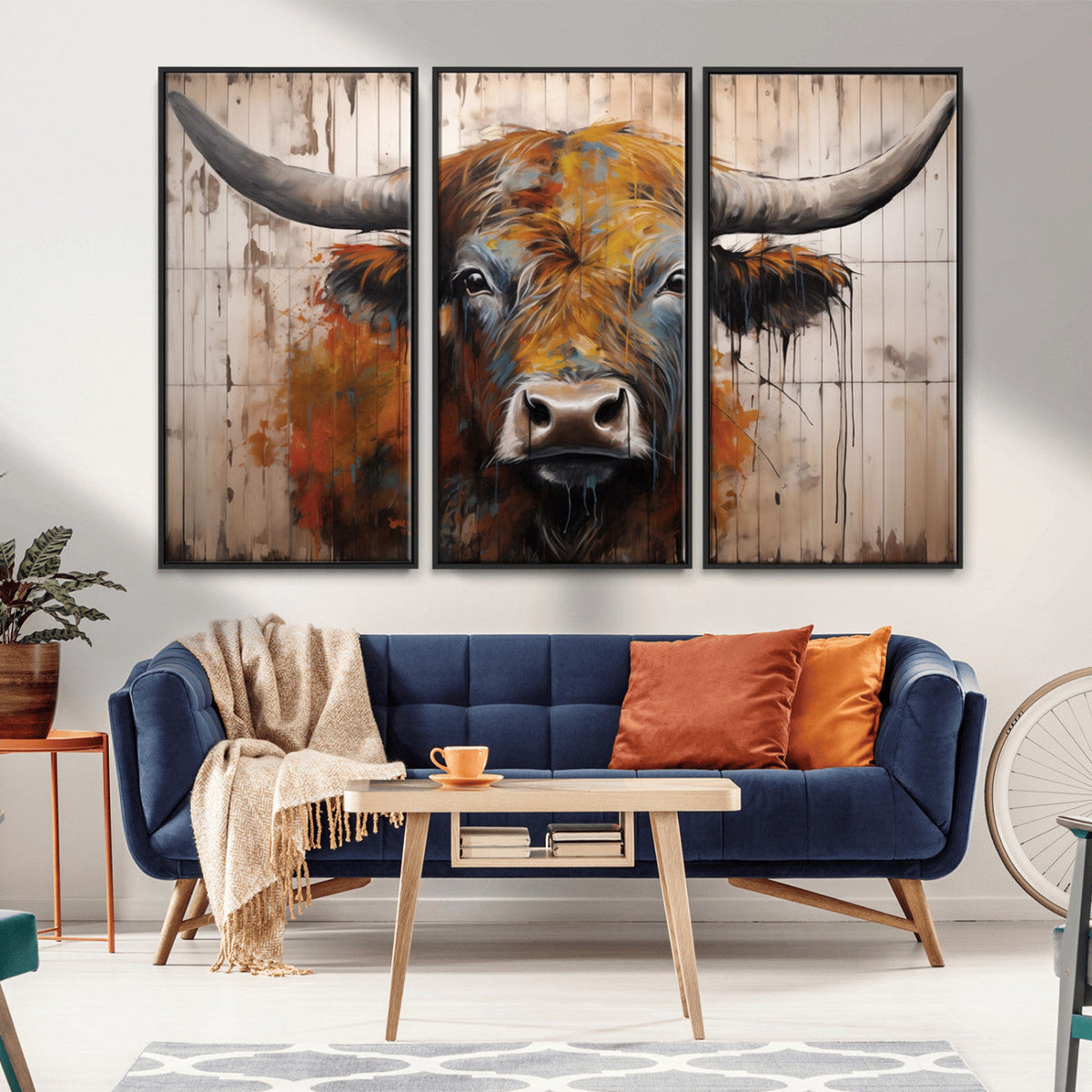 Abstract Bull Highland Cow Canvas Wall Art Print – Vibrant