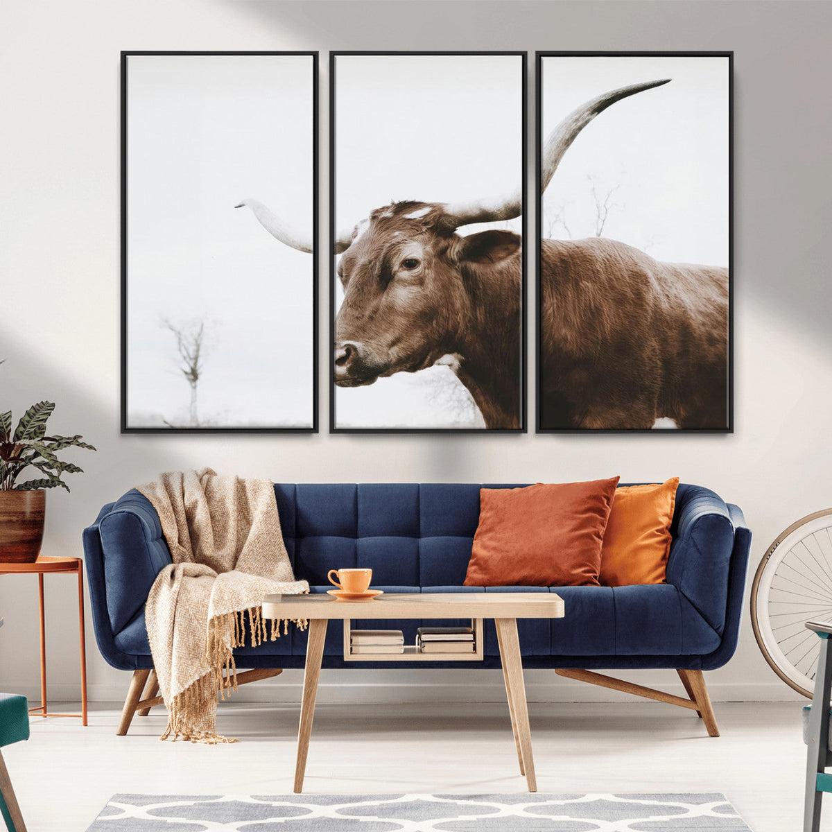 Rustic Bull Wall Art Canvas Print – Modern Longhorn