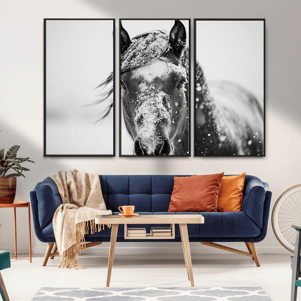 Western Wall Art | Black and White Winter Horse Wall Art |