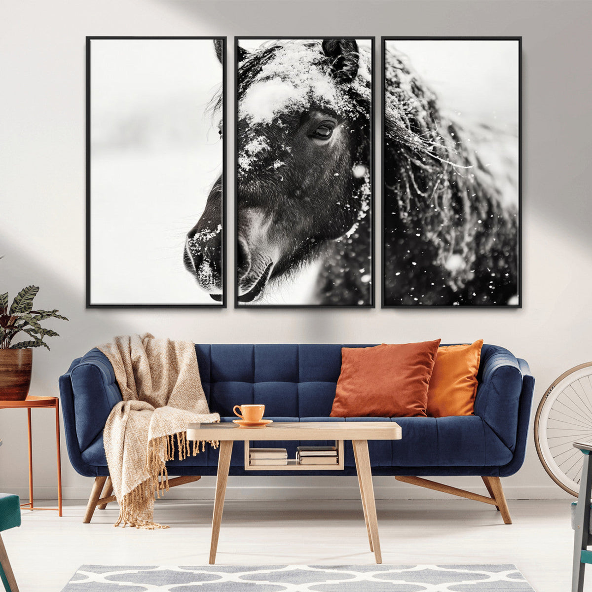 Framed Black and White Horse Wall Art | Ready to Hang and