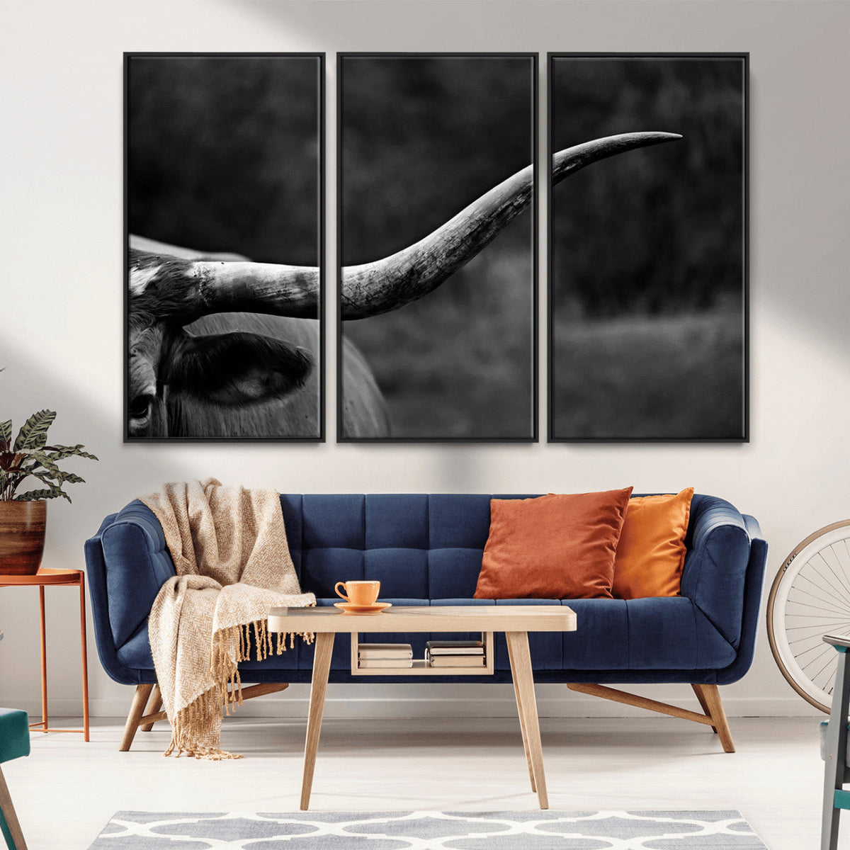 Cow Longhorn Wall Art | Black and White Print | Ready to