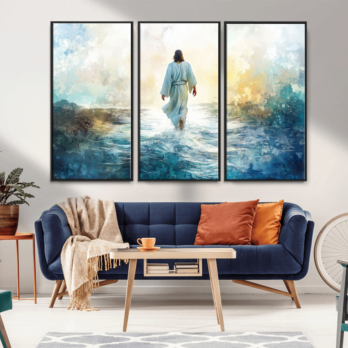 Watercolor Jesus Walking on Water Canvas Print, Christian