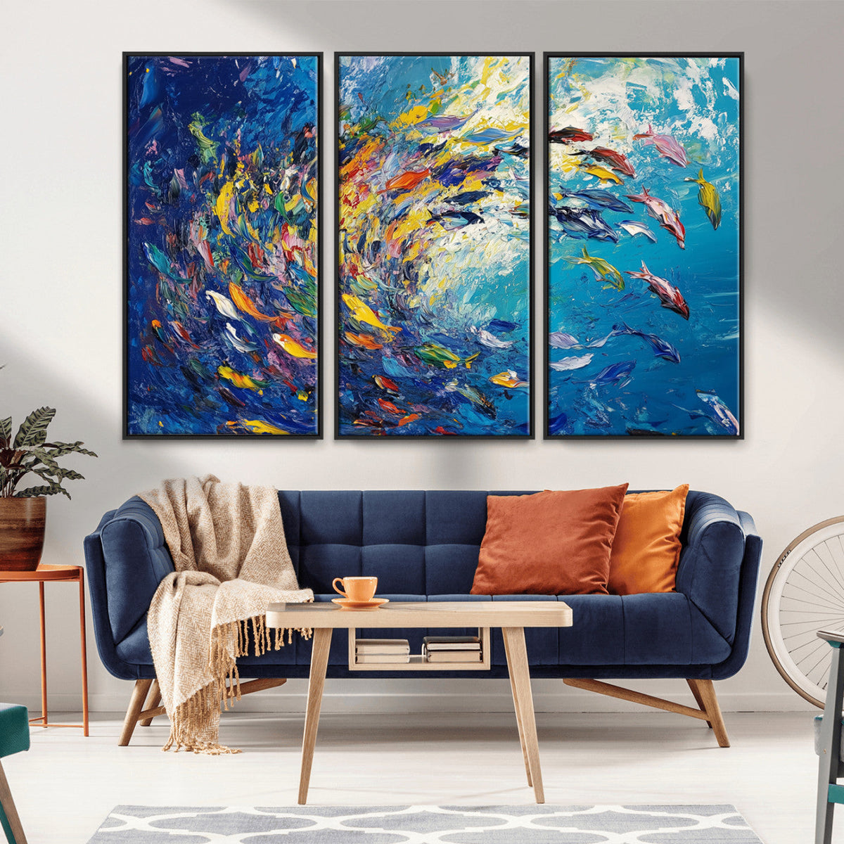 Colorful Swirling Fish School Wall Art Canvas Print |