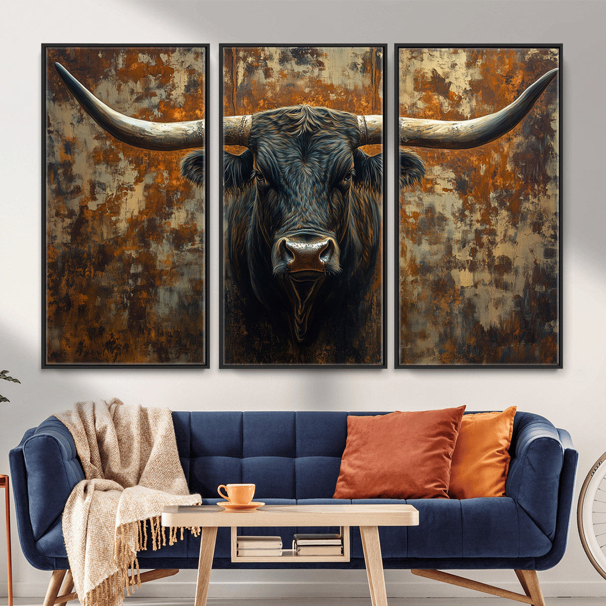 Longhorn Texas Cow Bull Wall Art | Rustic Farmhouse Canvas