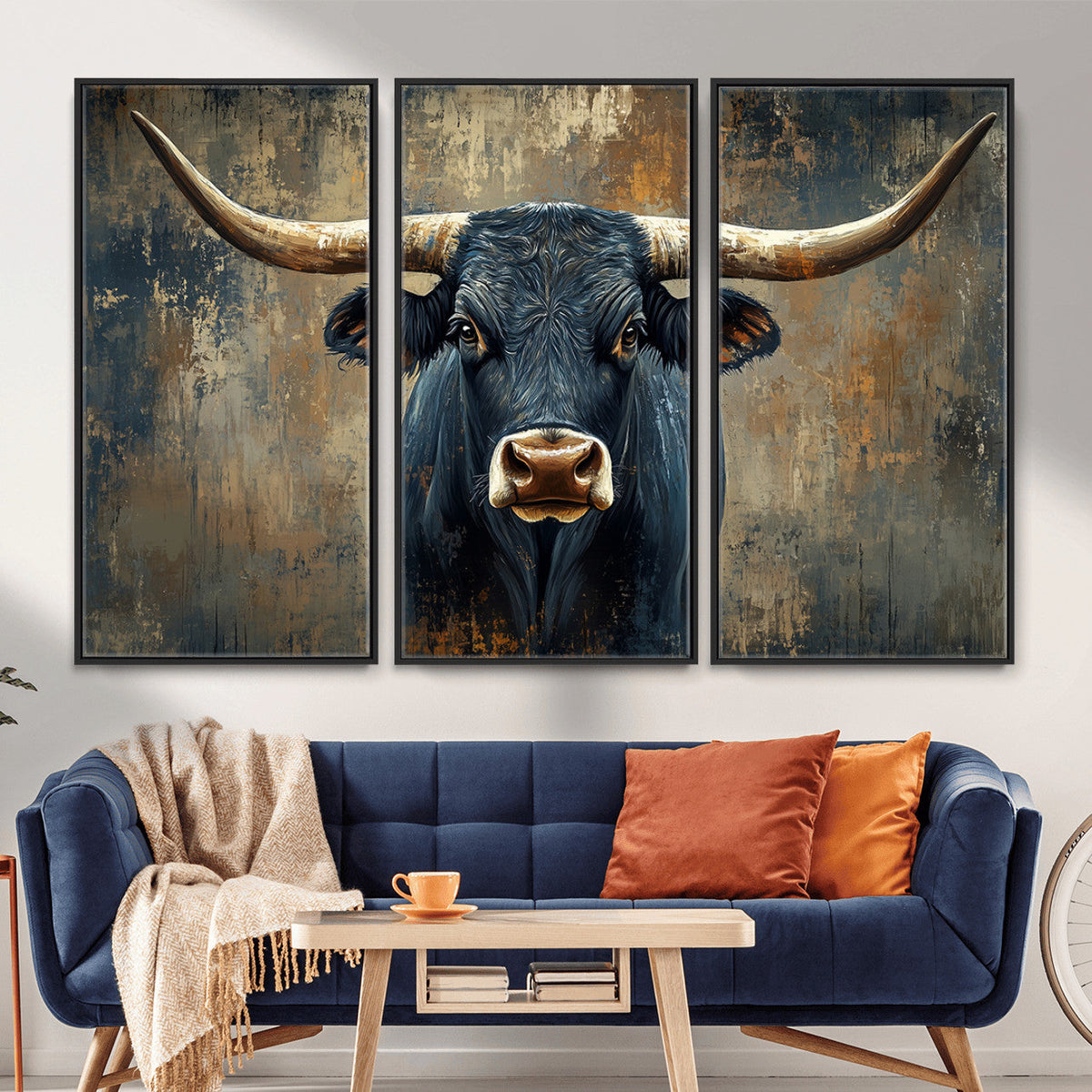 Texas Western Wall Art Canvas Print - Abstract Cow Longhorn