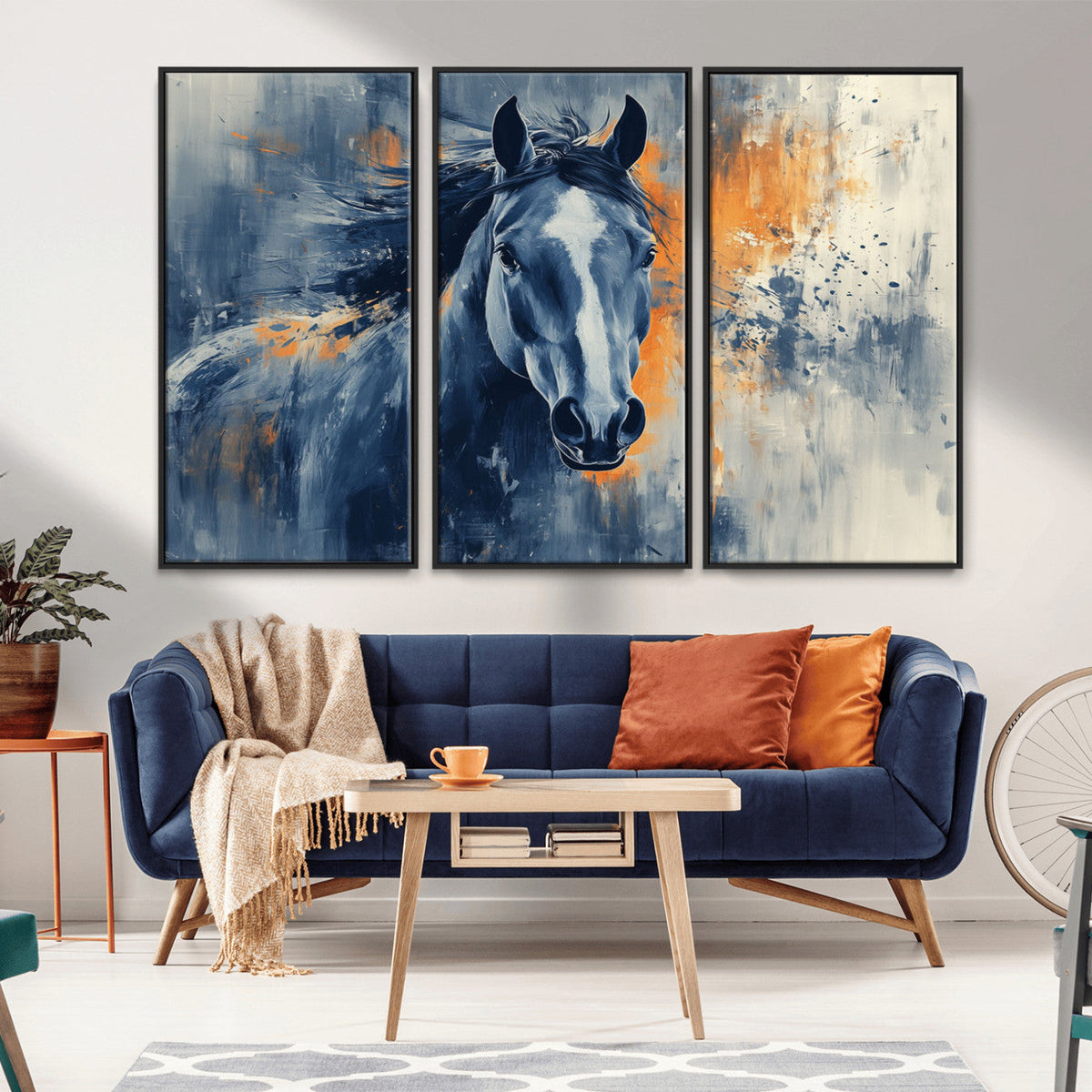 Abstract Blue Horse Wall Art Print Canvas | Horse Wall Art