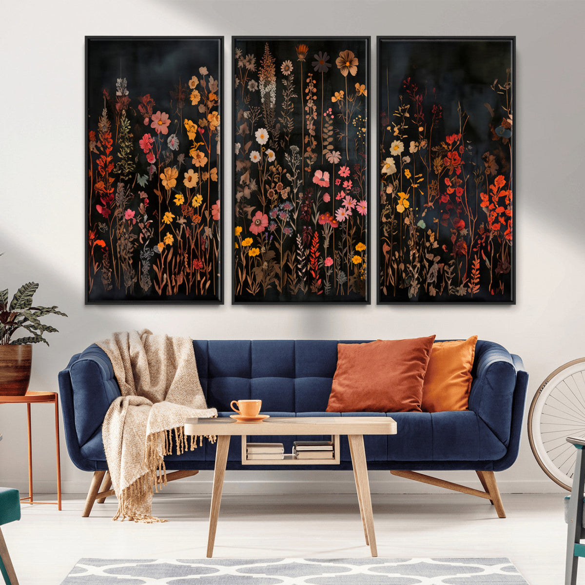 Large Floral Painting Print Illustration Flowers Canvas Wall