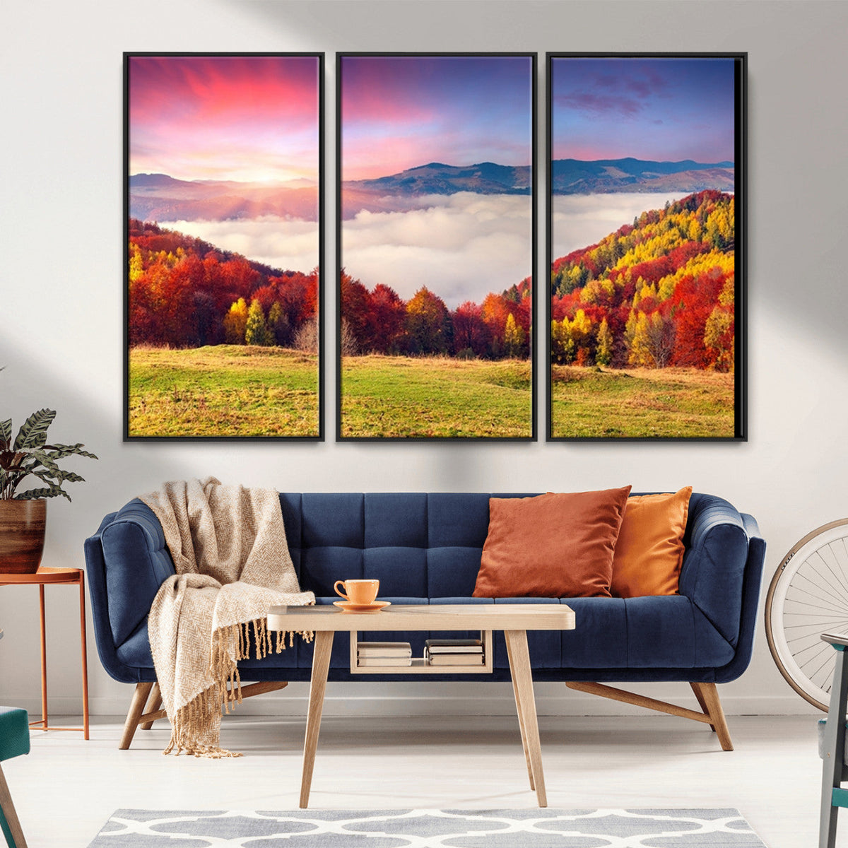 Autumn Mountain Foggy Landscape Wall Art Canvas Print |