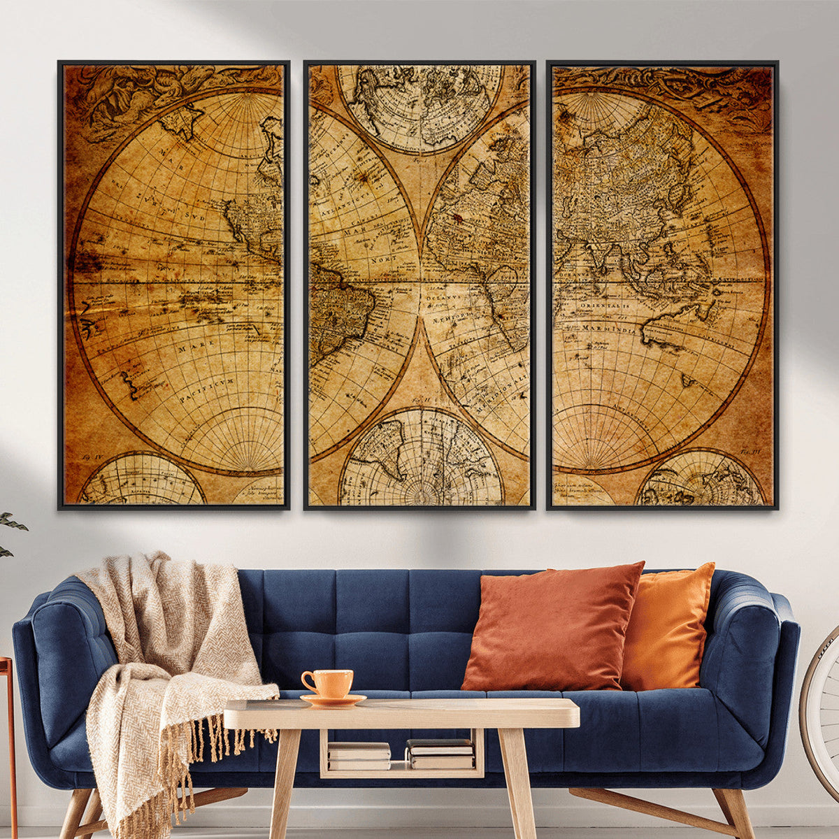 Vintage World Map Canvas Print – Antique Push Pin Travel