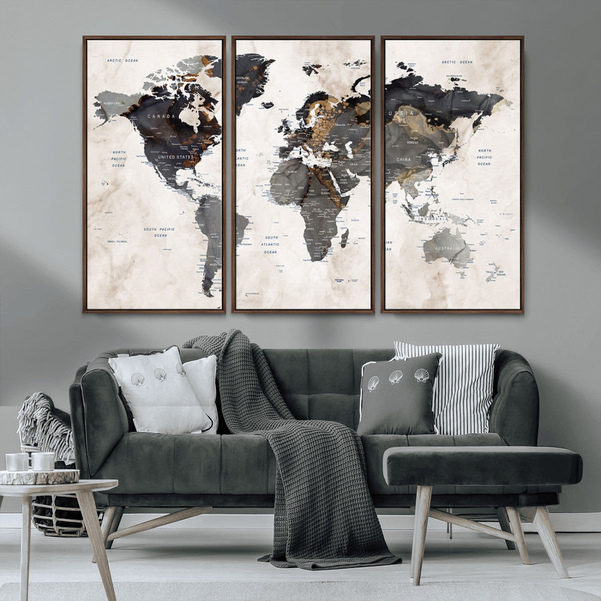 Abstract Map Printing - Modern World Map Canvas Wall Art for
