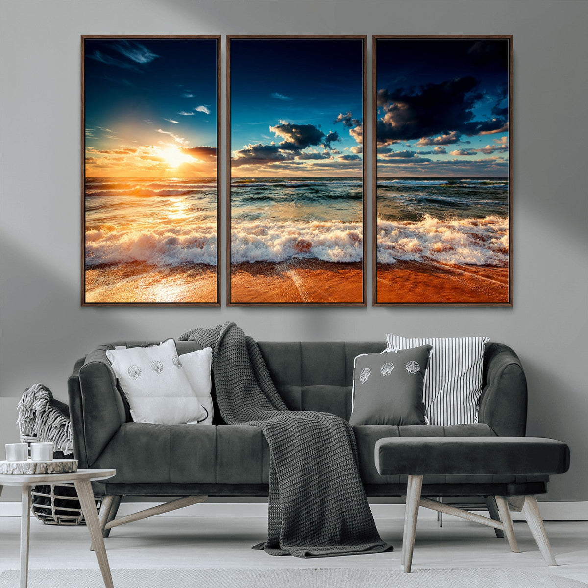Golden Hour Sunset Over Ocean Waves Wall Art Canvas Print |