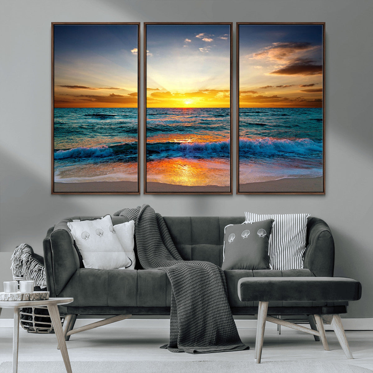 Vibrant Ocean Sunrise Over Golden Beach Waves, Giclee Canvas